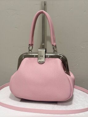 Pink Togo Cowhide Calfskin Handmade Unique Rivet Frame Handbag, Crossbody